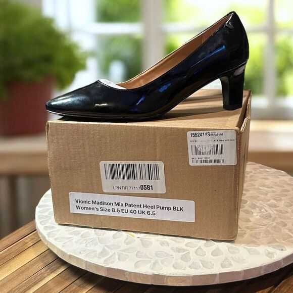 Vionic Madison Mia Orthotic Support Patent Leather Heel Pumps Size 8.5 Block Hee - Picture 2 of 9